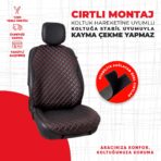Kırmızı Kapitone Siyah Suni Deri Oto Minderi - Görsel 3